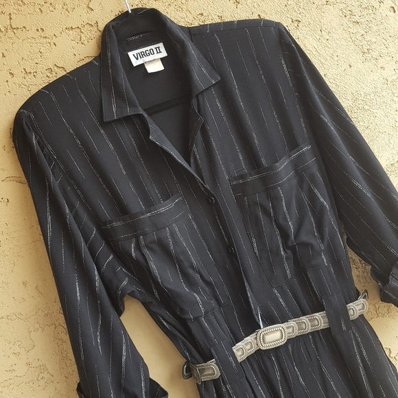 Vintage 80's Virgo II Black‎ Abstract Striped Jumpsuit - Picture 5 of 8